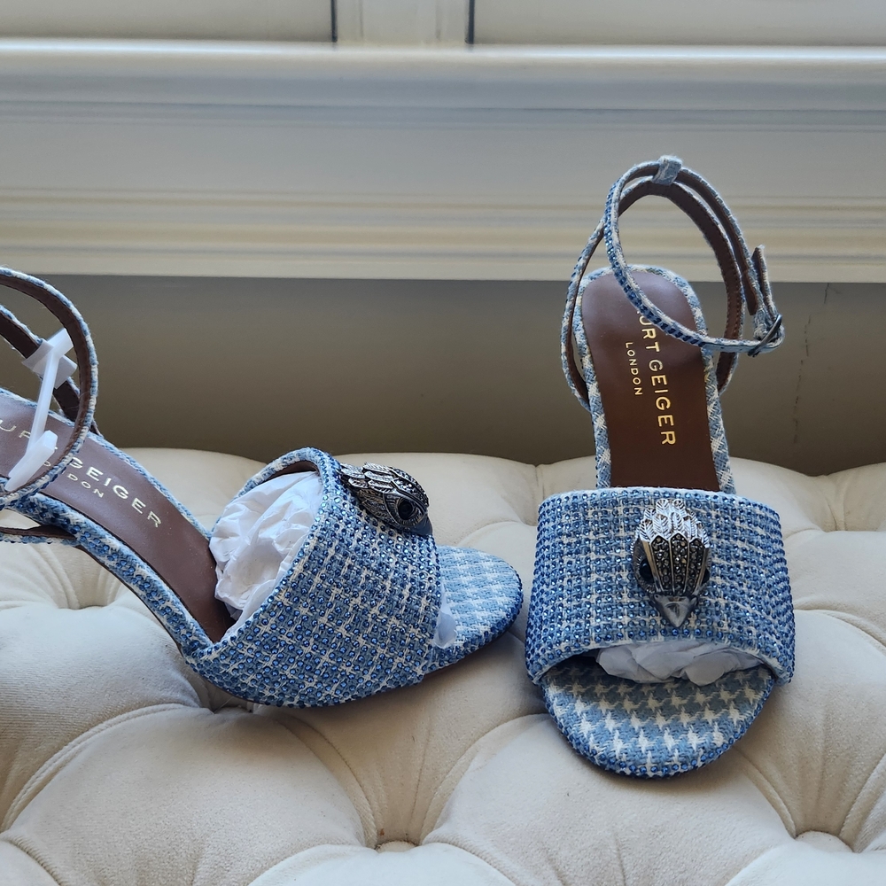 Kurt Geiger Tweed Blue Sandals with Embellishments
